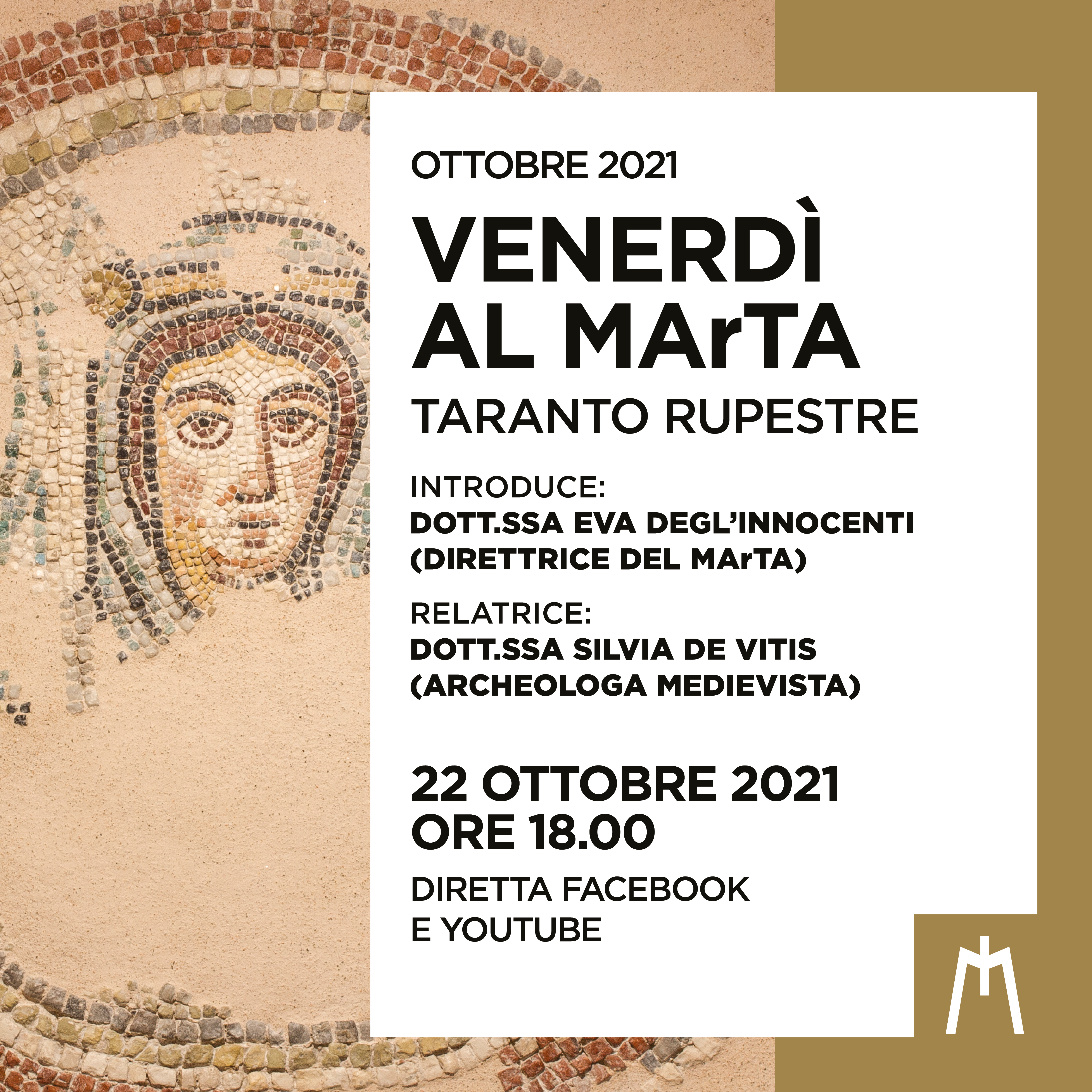 Venerdì 22 ottobre alle 18:00 in diretta dal Museo di Taranto  si parla della “Taranto rupestre”